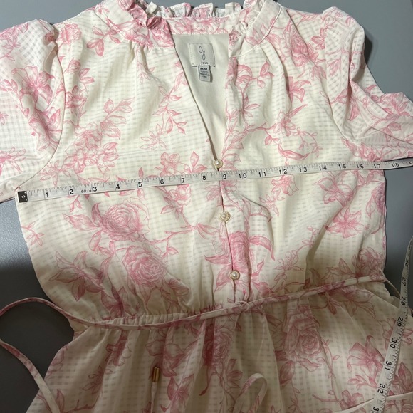 Joie Pink Floral Ruffle Mini Dress Cottagecore Romantic Boho Prairie Size M - Picture 7 of 8